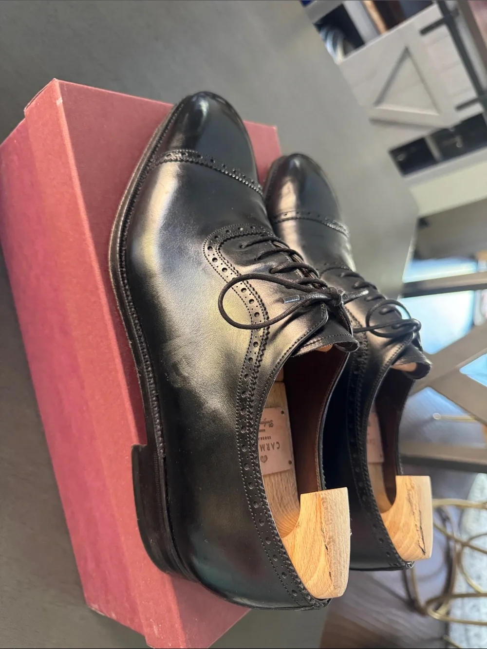 Carmina Black Cap-Toe Oxford in Polished Leather